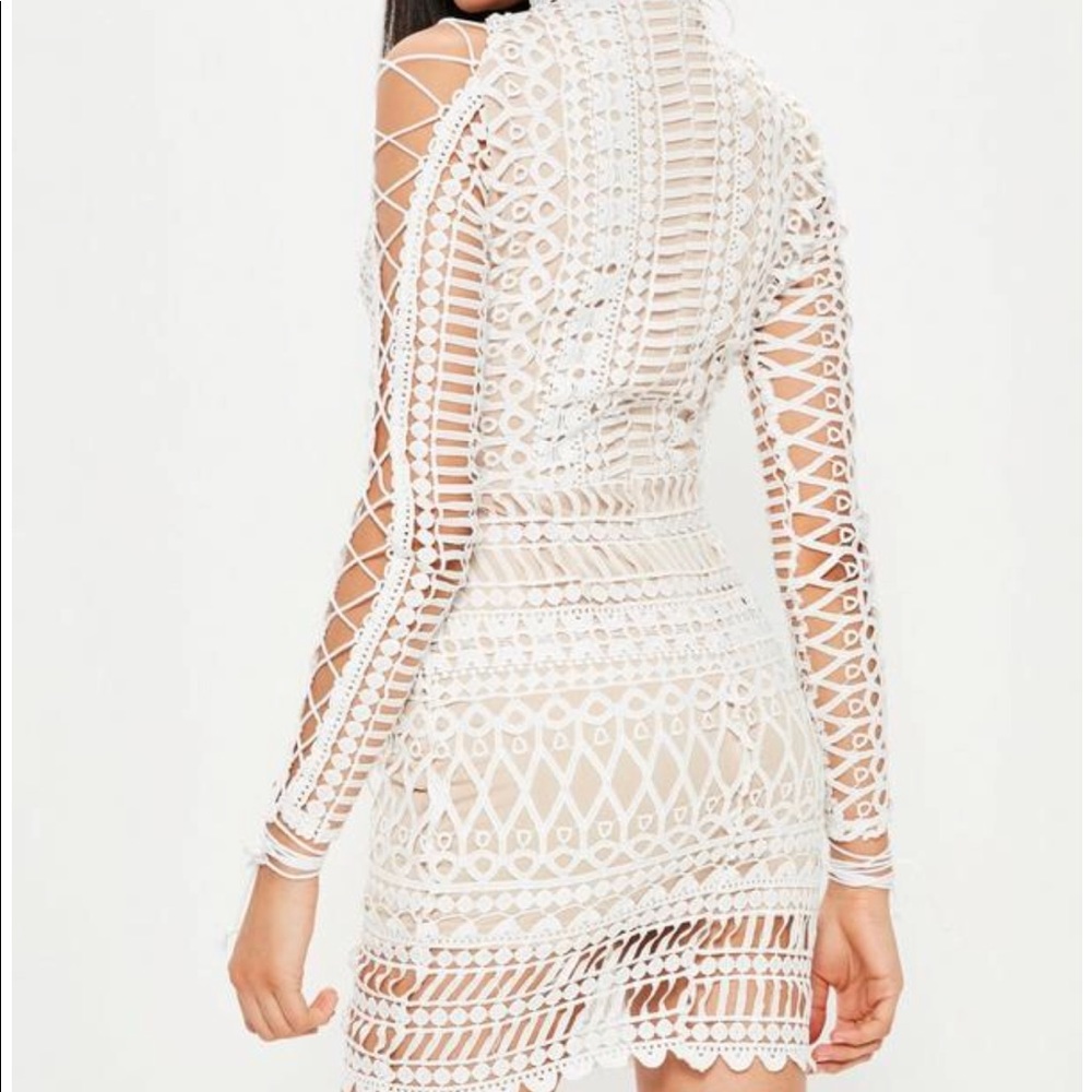 Misguided white lace up bodycon dress